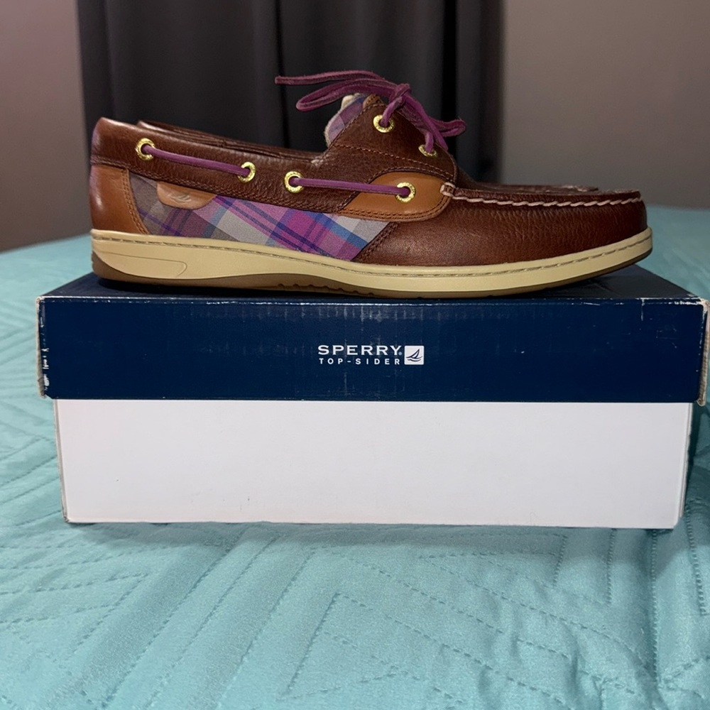 Sperry Bluefish Tan/Pink Plaid Size: 11M Women’s - Picture 2 of 6